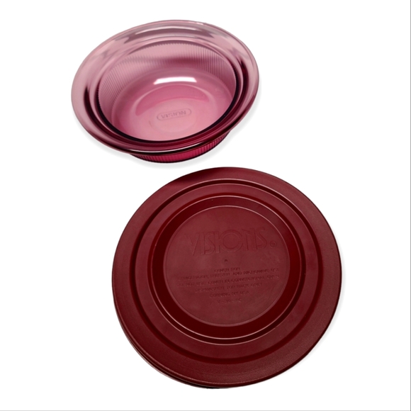 Pyrex Other - Corning Ware VISIONS CRANBERRY Casserole Dish V-30-B Round Ribbed 7.5 ml 24 oz